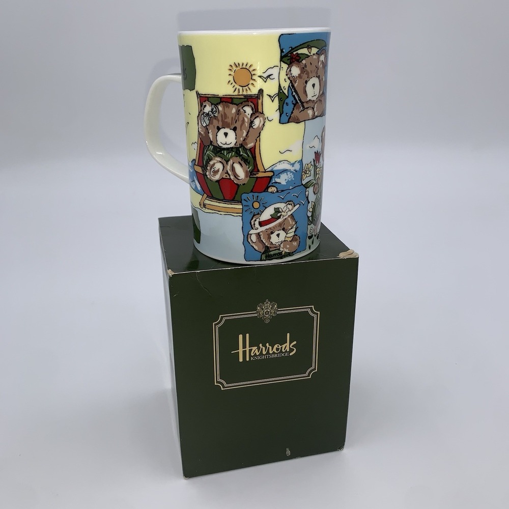 Harrods Knightsbridge Coffee Mug Tea Cup Teddy Four Seasons Bone China NIB 10oz